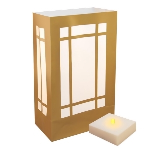 6 Weather Resistant Gold Lantern Luminaria Bags with Amber Led Flickering Lights - All