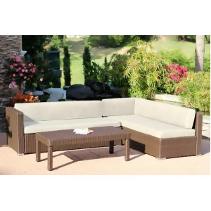 3-Piece Espresso Resin Wicker Outdoor Patio Sectional Table Set Tan Cushions - All