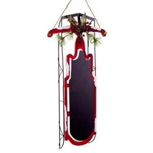 21.5 Rustic Black and Red Christmas Chalkboard Sled with Berries and Pine Cones - All