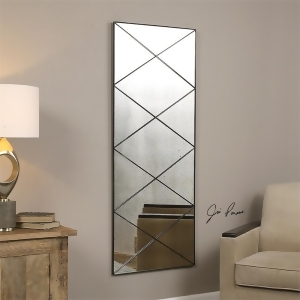 60 Thin Metal Frame Accented with Diagonal Strips Decorative Antiqued Wall Mirror - All