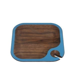 6.5 Handcrafted Wud Walnut Wood Hors d'Oeuvres and Wine Party Tray with Dark Blue Trim - All