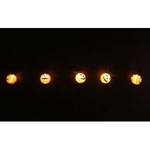 Set of 10 Orange Jack-O-Lantern Pumpkin Novelty Halloween Lights Black Wire - All