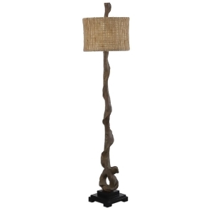 70 Weathered Driftwood Floor Lamp with Beige Burlap Twine Round Drum Shade - All