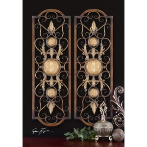 Set of 2 Elegant Gold and Brown Hanging Decorative Scroll Wall Panels 42 - All
