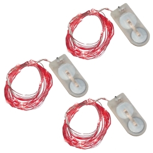 3 Battery Operated Bright Red 20 Led Micro Rice Christmas Lights Silver Wire - All