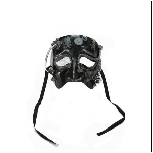 7 Distressed Black and Silver Industrial Cyborg Halloween Masquerade Mask - All