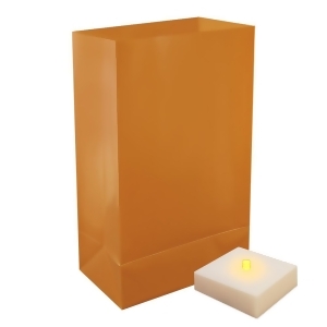 Pack of 6 Weather Resistant Tan Luminaria Bags with Amber Led Flickering Lights - All