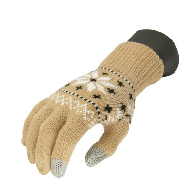 Unisex Light Khaki Jacquard Knit Winter Touchscreen Gloves - One Size 