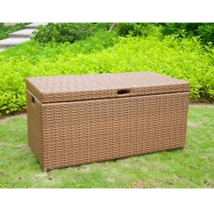 40 Honey Brown Resin Wicker Outdoor Patio Garden Hinged Lidded Storage Deck Box - All