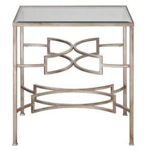 44 Eilinora Antique Silver Diverging Angles and Tempered Glass Accent End Table - All