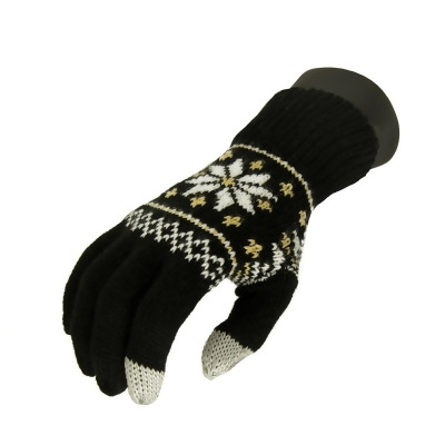 Unisex Black Jacquard Knit Winter Touchscreen Gloves - One Size 