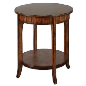 27 Ambrose Distressed Barn Brown Primavera Veneer Round Accent Side Table - All