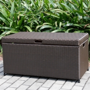 40 Espresso Brown Resin Wicker Outdoor Patio Garden Hinged Lidded Storage Deck Box - All