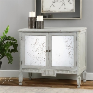 42 Warm Gray Antiqued Mirror Door with Adjustible Shelf Console Table Cabinet - All