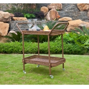 32 Honey Brown Resin Wicker Outdoor Patio Garden Serving Cart with Wheels - All