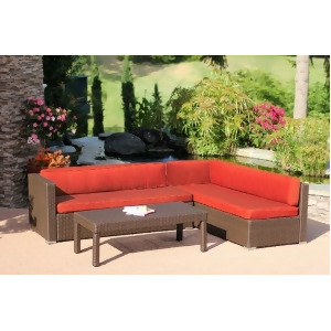 3-Piece Espresso Resin Wicker Outdoor Patio Sectional Table Set Red Orange Cushions - All