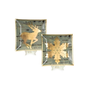 Set of 2 Luxury Lodge Gold Snowflake Reindeer Decorative Gray Birch Glass Christmas Plate Chargers 12 - All