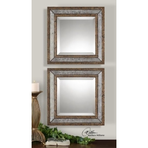 Set of 2 Smokey Grey Gold Beaded and Distressed Decorative Wall Mirrors 18 - All