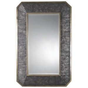 48 Rectangular Ribbed Burnished Bronze with Champagne Gold Trim Beveled Wall Mirror - All