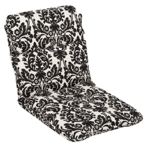 Outdoor Patio Furniture High Back Chair Cushion Dramatic Black Cream Damask - All