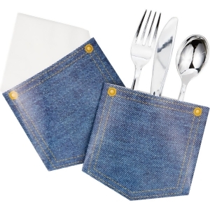 Club Pack of 72 Decorative Classic Denim Pocket Paper Party Silverware Holder 5 - All