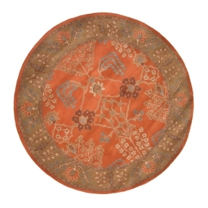 6' Burnt Orange and Mocha Brown Arts and Crafts Pattern Round Hand-Tufted Wool Area Throw Rug - All