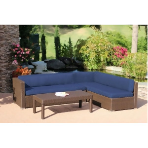 3-Piece Espresso Resin Wicker Outdoor Patio Sectional Table Set Blue Cushions - All
