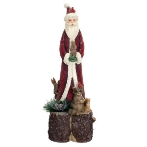 16.25 Glittered Old World Santa Claus with Animals on a Tree Trunk Christmas Figurine - All