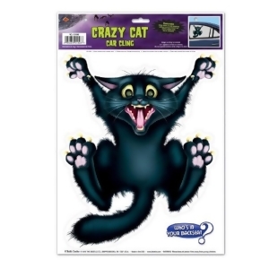 Pack of 12 Black Crazy Cat Car Window Cling Halloween Decorations - All