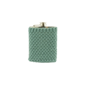 Stainless Steel Drinking Flask with Cozy Robin's Egg Blue Knit Sweater 7 oz - All