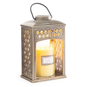 10.5 Decorative Taupe Gray Ceramic Wicker Weave Candle Warmer Lantern - All