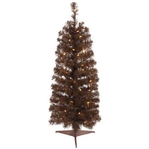 4.5' Pre-Lit Mocha Brown Artificial Pencil Tinsel Christmas Tree Clear Lights - All
