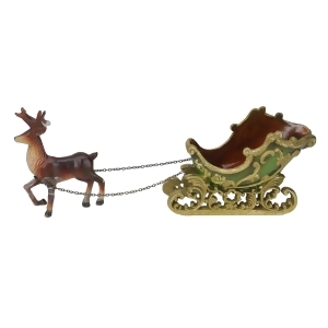 7.5 Elegant Green and Gold Sleigh with Reindeer Christmas Table Top Decoration - All