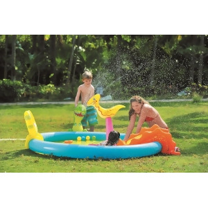 84.5 Blue and Yellow Inflatable Dinosaur Themed Children's Play Pool - All