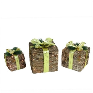 Set of 3 Lighted Natural Rattan and Glitter Gift Boxes Christmas Decorations - All