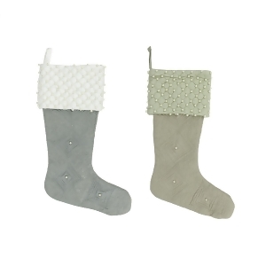 Set of 2 Quilted Pewter and Tan Pearl Cuffed Decorative Christmas Stocking 18 - All