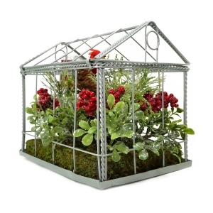 9 Red Cardinal Boxwood and Berry Artificial Christmas Greenhouse Arrangement - All
