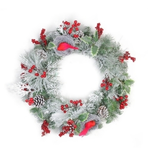 24 Berries and Red Cardinals in Nests Flocked Artificial Christmas Wreath Unlit - All