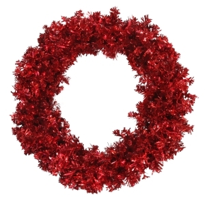 36 Pre-Lit Red Hot Wide Cut Tinsel Artificial Christmas Wreath Red Lights - All
