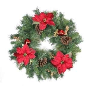 24 Pine Poinsettia Berry and Pine Cone Artificial Christmas Wreath Unlit - All