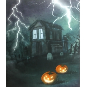 Led Lighted Halloween Haunted House with Jack-O'-Lanterns Canvas Wall Art 23.5 x 19.75 - All
