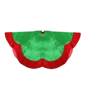 60 Green Metallic Pleated Red Velvet Trimmed Scalloped Edge Christmas Tree Skirt - All