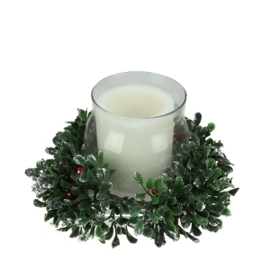 11 Boxwood and Berry Silver Tipped Christmas Hurricane Pillar Candle Holder - All