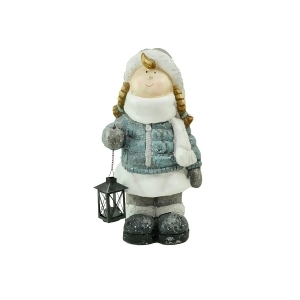 18 Snowy Woodlands Little Girl Holding Tea Light Lantern Christmas Figure - All