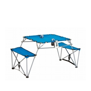 Portable Fold-up Table and Bench with Cupholders Backpack Set-Blue - All