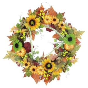 24 Autumn Mixed Leaf Flowers Pine Cones and Pumpkin Artificial Thanksgiving Wreath Unlit - All