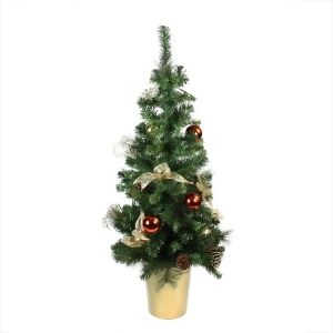 48 Pre-Decorated Red Gold and Copper Potted Artificial Christmas Tree Unlit - All