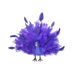 13.5 Colorful Purple and Blue Regal Peacock Bird with Open Tail Feathers Christmas Decoration - All