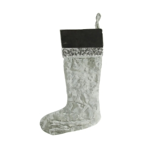 22 Silver Quilted Velveteen Sequin Embellished Decorative Christmas Stocking with Leather Cuff - All
