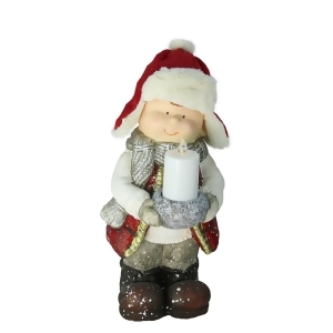 17 Standing Young Boy in Winter Ski Hat Holding Candle Christmas Figure - All